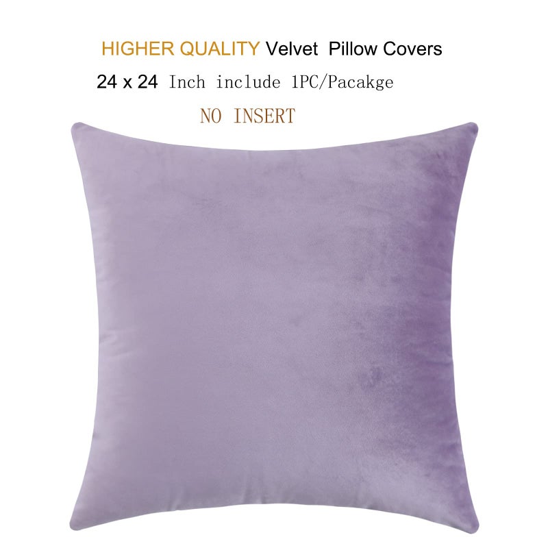mixeoo Comfy Lavender Throw Pillow Covers Decorative Square Solid Thick Velvet Super Soft Cushion Cases Home Decor for Sofa Couch Living Room Chair  Set of 1  24 x 24 Inch - Image 3